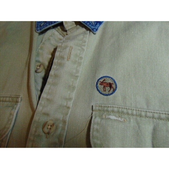 Vtg. Canadian Outdoors Long-Sleeve Button Shirt Embroidered Moose Khaki/Denim XL - Picture 8 of 13